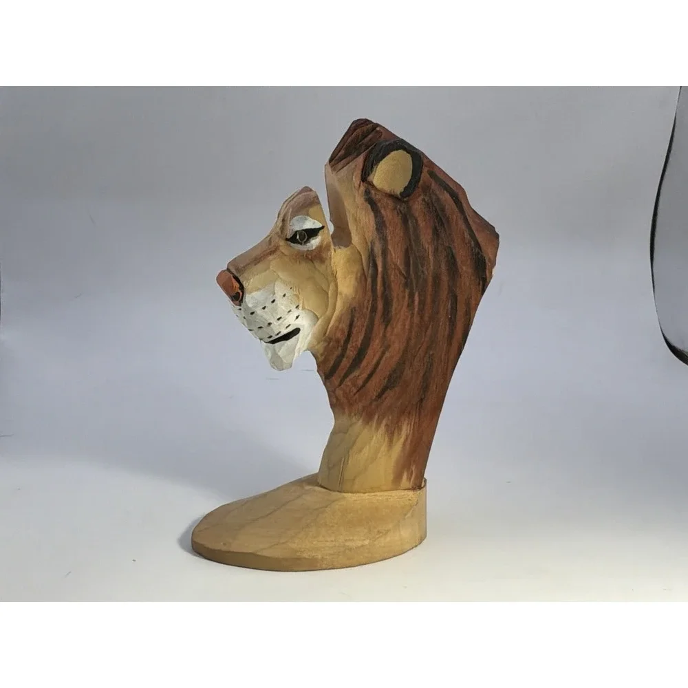Carved Wood Lion‎ Eye Glass Holder Stand Bass Wood